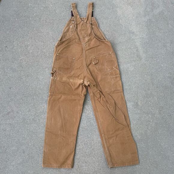 Carhartt Bibs R01 BRN Double Knee Canvas Workwear VTG Y2K Overalls Brown 44x32 - Picture 4 of 10